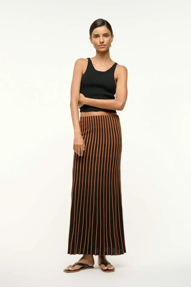 STAUD ALEIDA SKIRT Tan Black Women Skirts