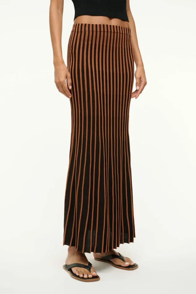 STAUD ALEIDA SKIRT Tan Black Women Skirts STAUD ALEIDA SKIRT Tan Black Women Skirts
