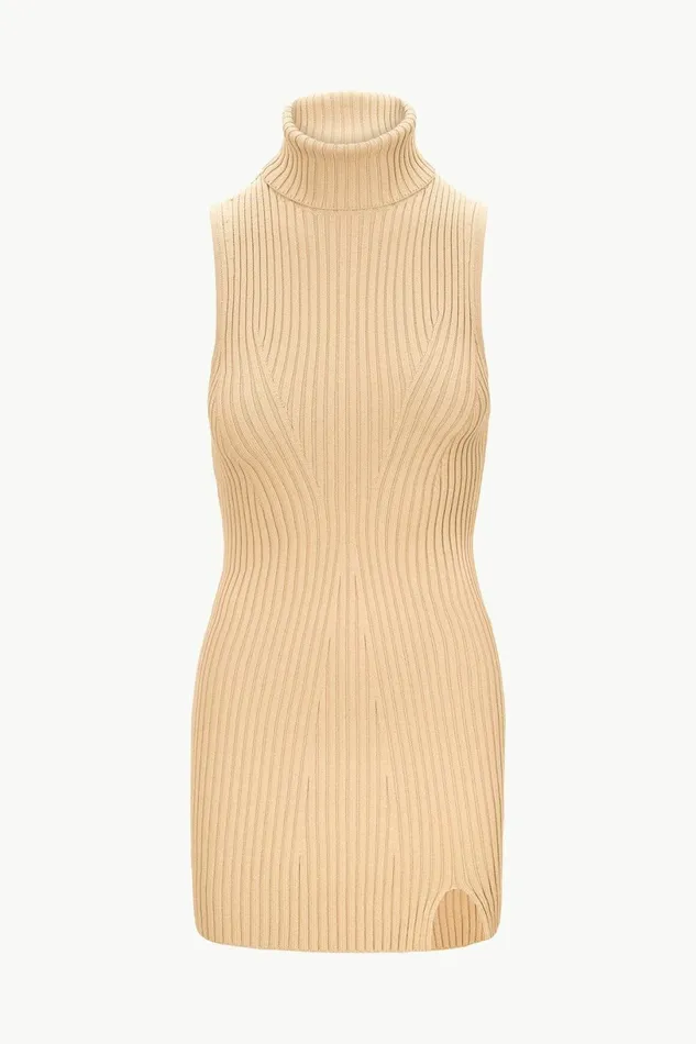 STAUD CALLUM DRESS Camel Women The Knit Shop STAUD CALLUM DRESS Camel Women The Knit Shop