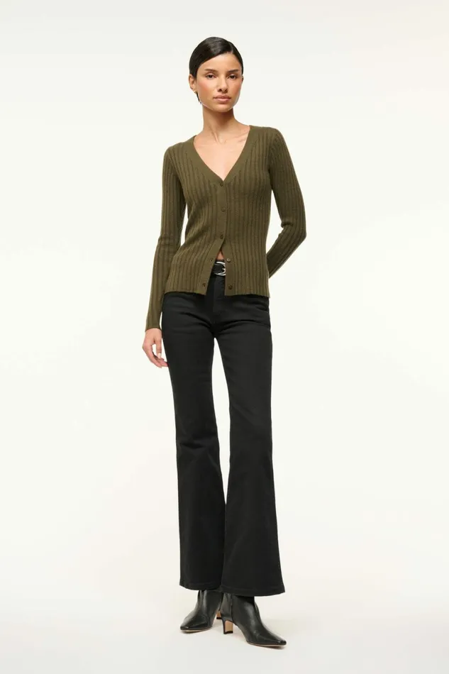 STAUD CARGO CASHMERE SWEATER Dark Olive Women Sweaters
