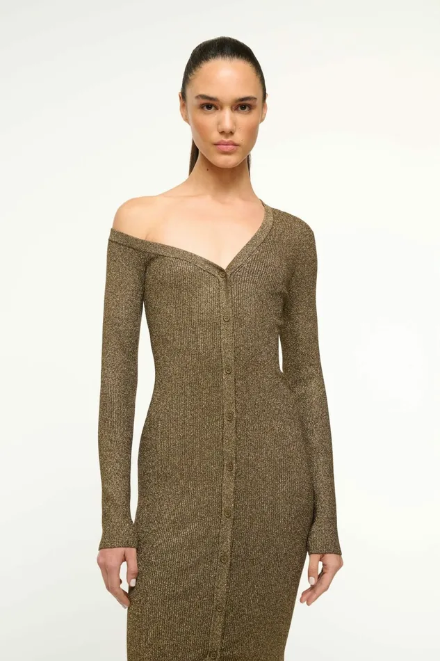 STAUD CRAFTSMAN SWEATER DRESS Metallic Gold Women Dresses STAUD CRAFTSMAN SWEATER DRESS Metallic Gold Women Dresses