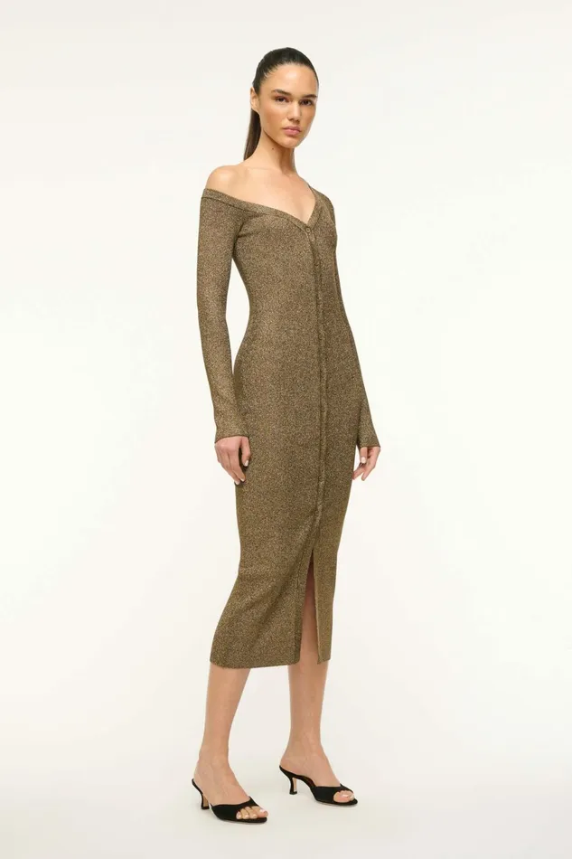 STAUD CRAFTSMAN SWEATER DRESS Metallic Gold Women Dresses STAUD CRAFTSMAN SWEATER DRESS Metallic Gold Women Dresses