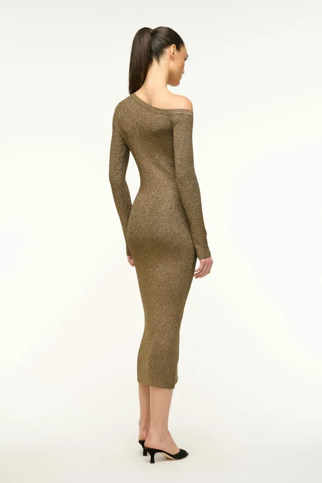 STAUD CRAFTSMAN SWEATER DRESS Metallic Gold Women Dresses STAUD CRAFTSMAN SWEATER DRESS Metallic Gold Women Dresses