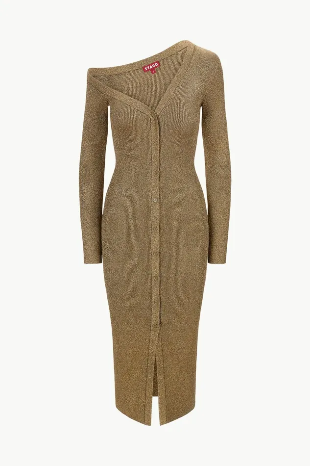 STAUD CRAFTSMAN SWEATER DRESS Metallic Gold Women Dresses STAUD CRAFTSMAN SWEATER DRESS Metallic Gold Women Dresses
