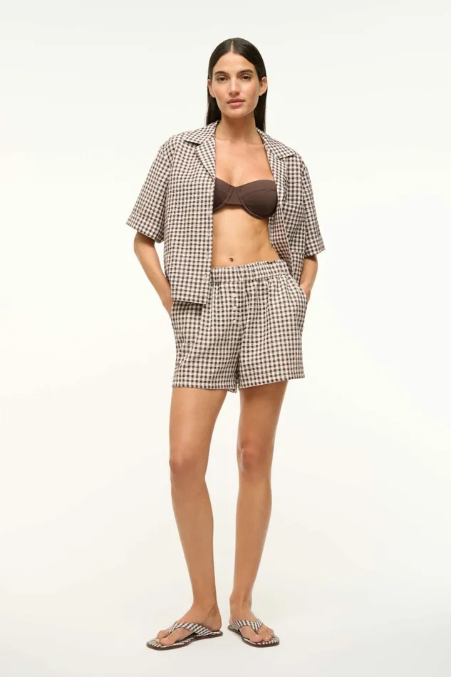 STAUD GABI COVERUP SHORT Dark Chocolate Gingham Women Swim