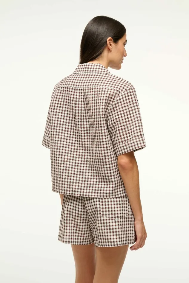STAUD GABI COVERUP SHORT Dark Chocolate Gingham Women Swim STAUD GABI COVERUP SHORT Dark Chocolate Gingham Women Swim