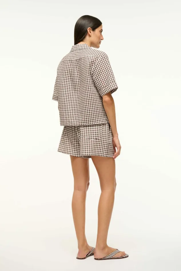 STAUD GABI COVERUP SHORT Dark Chocolate Gingham Women Swim STAUD GABI COVERUP SHORT Dark Chocolate Gingham Women Swim