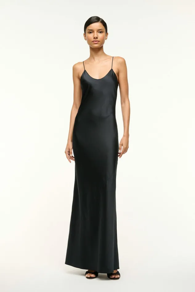 STAUD MILNER SILK SLIP DRESS Black Women Dresses