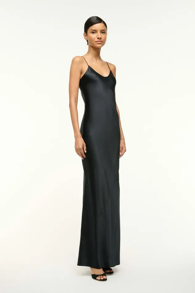 STAUD MILNER SILK SLIP DRESS Black Women Dresses STAUD MILNER SILK SLIP DRESS Black Women Dresses