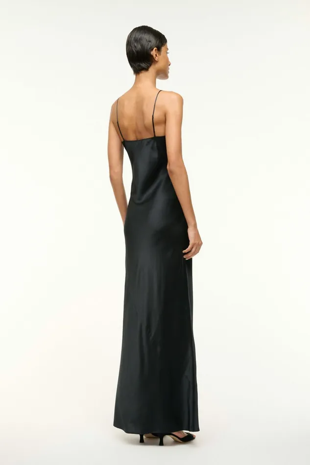STAUD MILNER SILK SLIP DRESS Black Women Dresses STAUD MILNER SILK SLIP DRESS Black Women Dresses