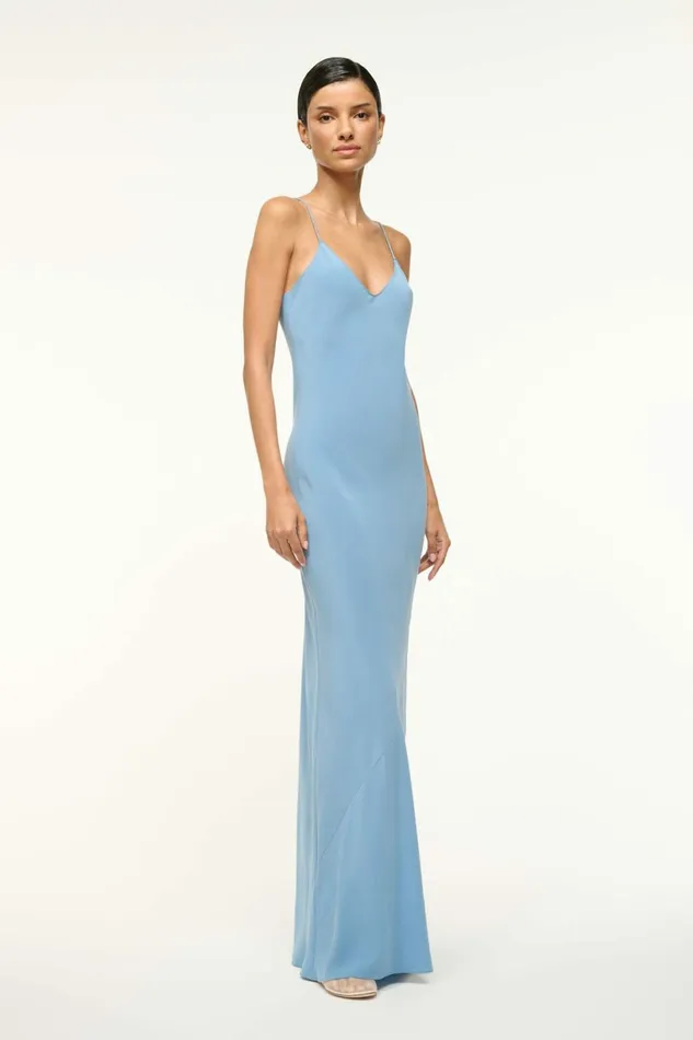 STAUD MILNER SILK SLIP DRESS Slate Blue Women Dresses