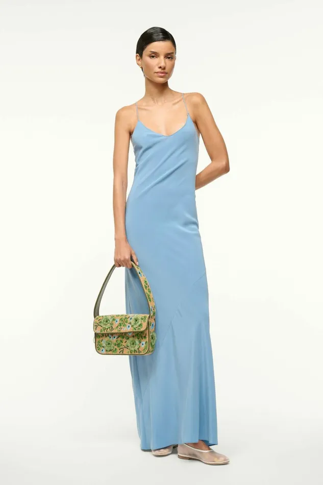 STAUD MILNER SILK SLIP DRESS Slate Blue Women Dresses STAUD MILNER SILK SLIP DRESS Slate Blue Women Dresses
