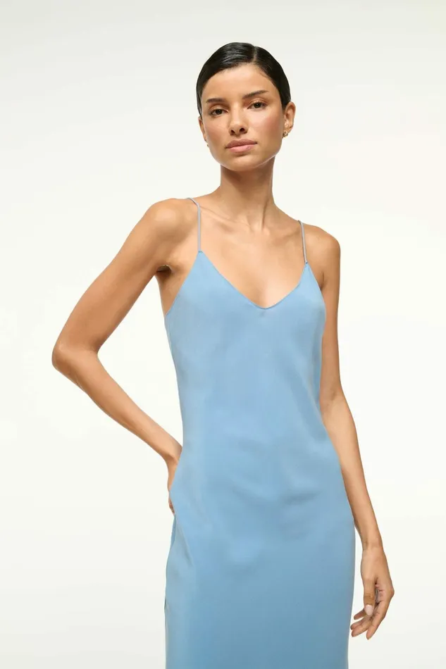 STAUD MILNER SILK SLIP DRESS Slate Blue Women Dresses STAUD MILNER SILK SLIP DRESS Slate Blue Women Dresses