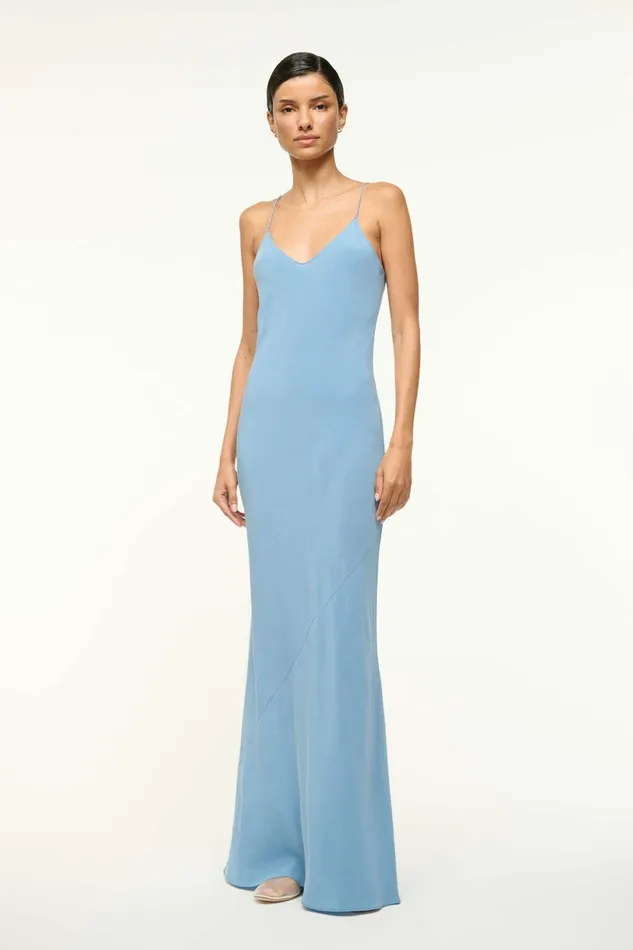 STAUD MILNER SILK SLIP DRESS Slate Blue Women Dresses STAUD MILNER SILK SLIP DRESS Slate Blue Women Dresses
