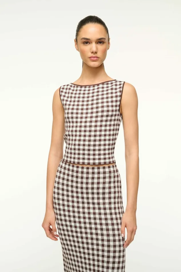 STAUD MONTGOMERY TOP Dark Chocolate Gingham Women Tops