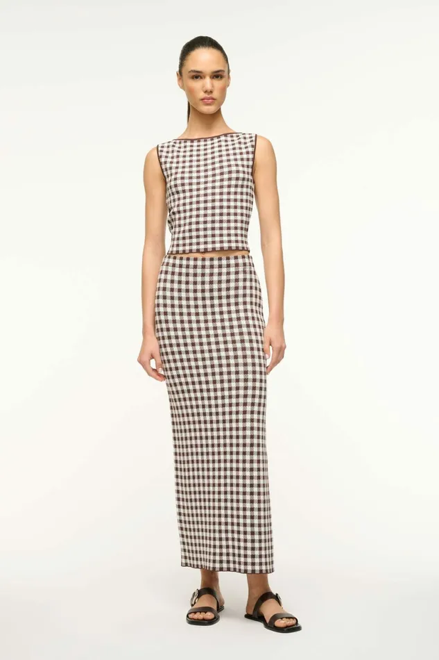 STAUD MONTGOMERY TOP Dark Chocolate Gingham Women Tops