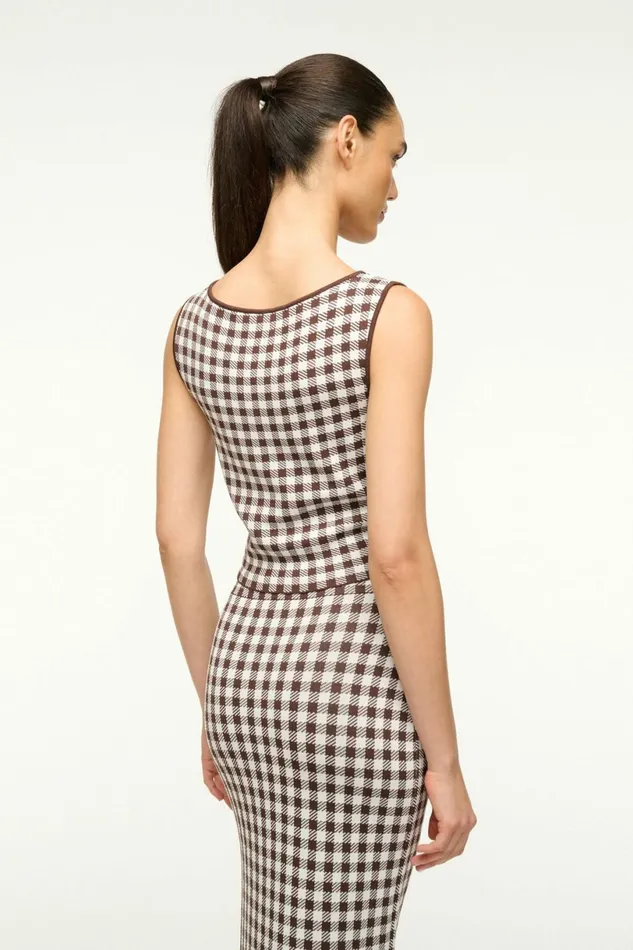 STAUD MONTGOMERY TOP Dark Chocolate Gingham Women Tops