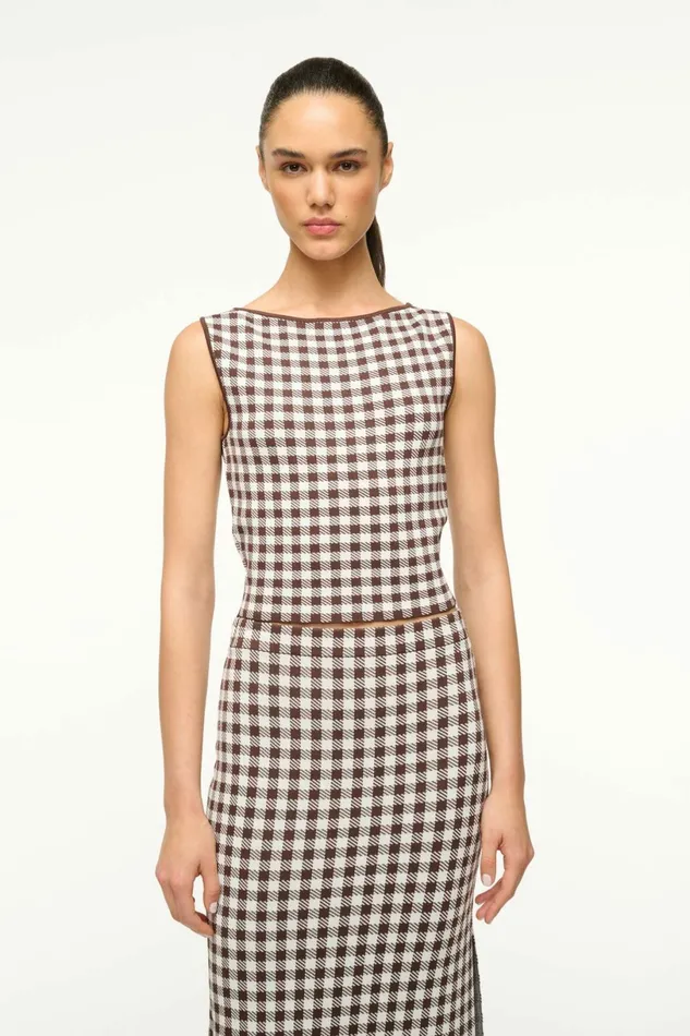 STAUD MONTGOMERY TOP Dark Chocolate Gingham Women Tops