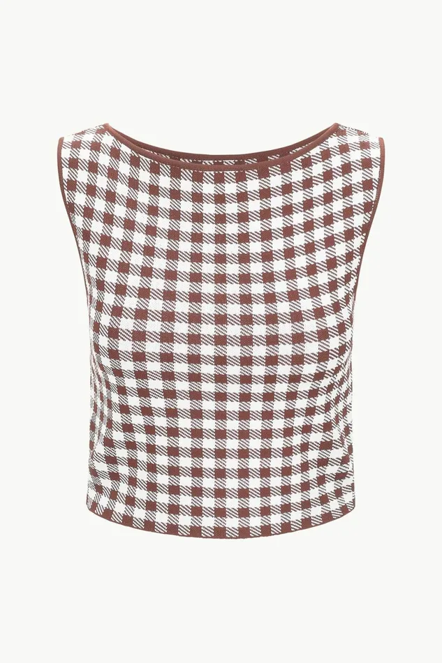 STAUD MONTGOMERY TOP Dark Chocolate Gingham Women Tops
