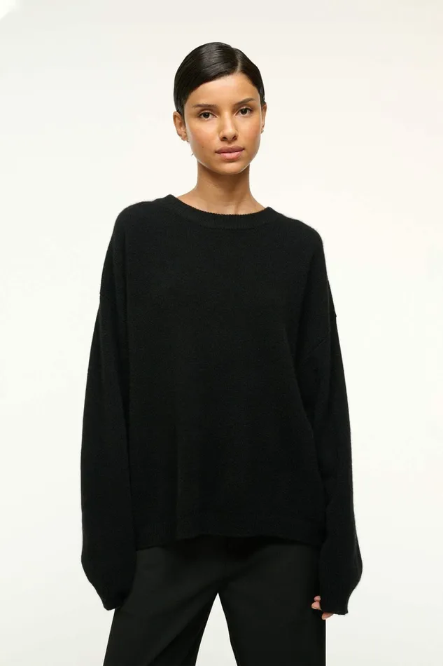 STAUD SERRANO CASHMERE RELAXED CREW Black Women Sweaters