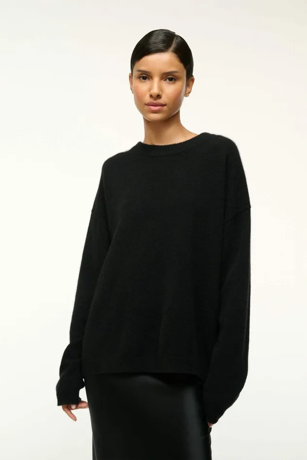 STAUD SERRANO CASHMERE RELAXED CREW Black Women Sweaters STAUD SERRANO CASHMERE RELAXED CREW Black Women Sweaters