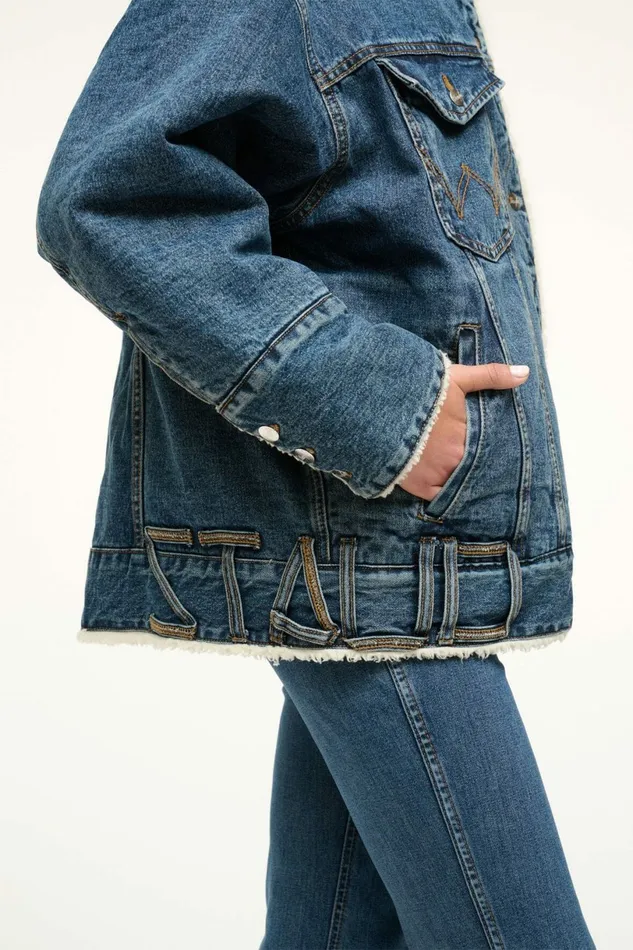 STAUD WRANGLER REVERSIBLE BIGGEST JEAN JACKET Indigo Wash Women Denim STAUD WRANGLER REVERSIBLE BIGGEST JEAN JACKET Indigo Wash Women Denim