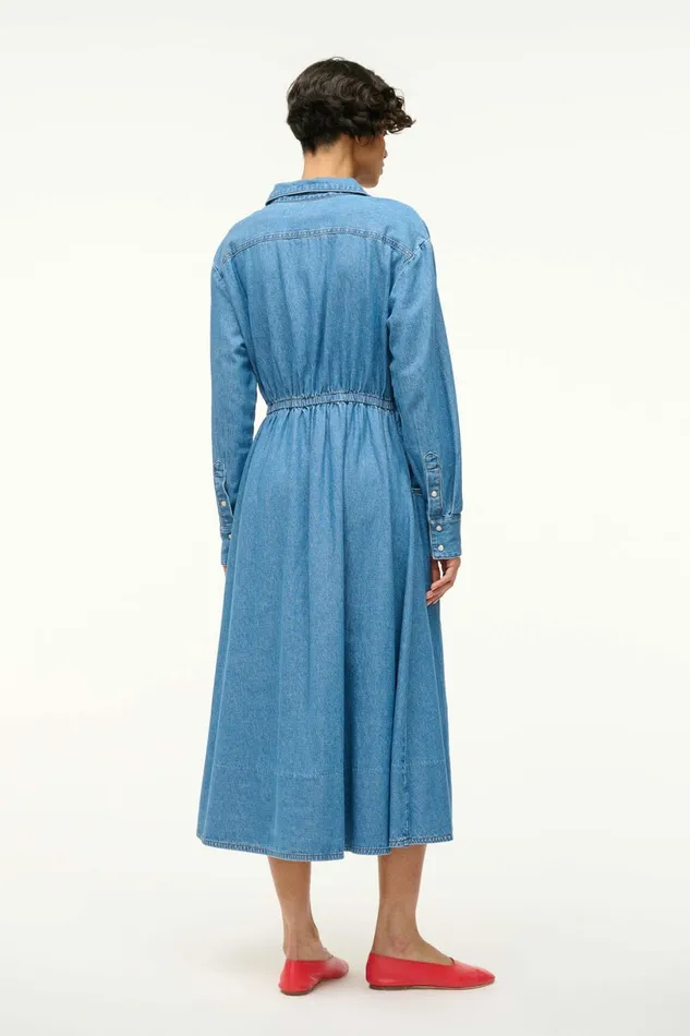 STAUD WRANGLER THE MIDI SHIRT DRESS Mid Blue Women Dresses STAUD WRANGLER THE MIDI SHIRT DRESS Mid Blue Women Dresses