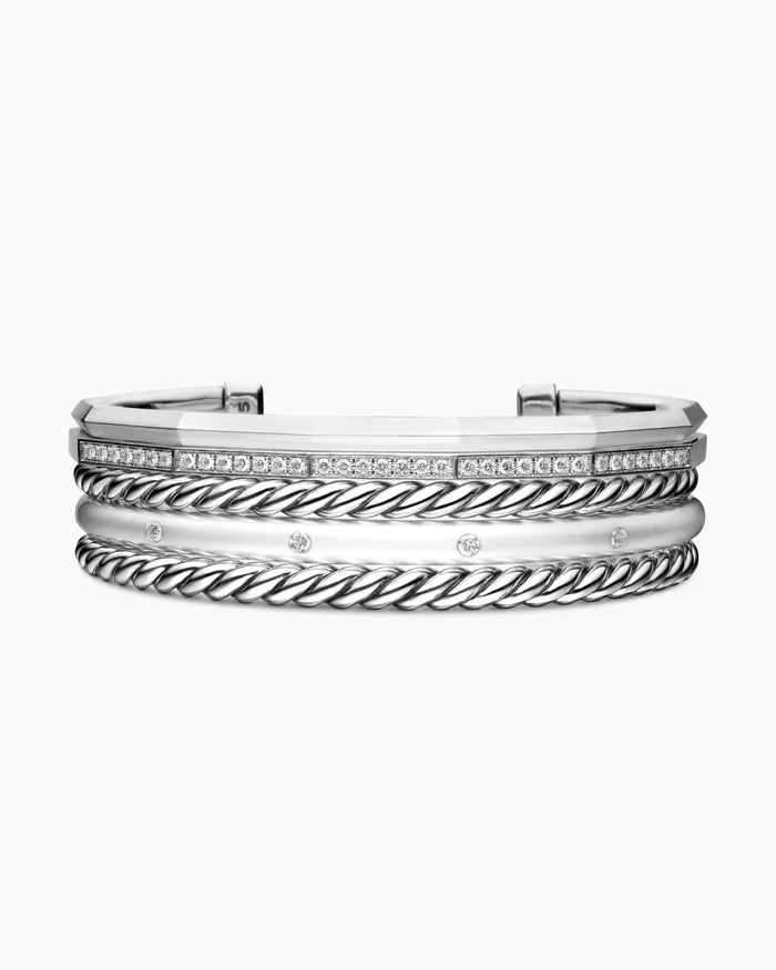 Stax Five Row Cuff Bracelet In Sterling Silver With Diamonds 16mm Women David Yurman Cuff Stax Five Row Cuff Bracelet In Sterling Silver With Diamonds 16mm Women David Yurman Cuff