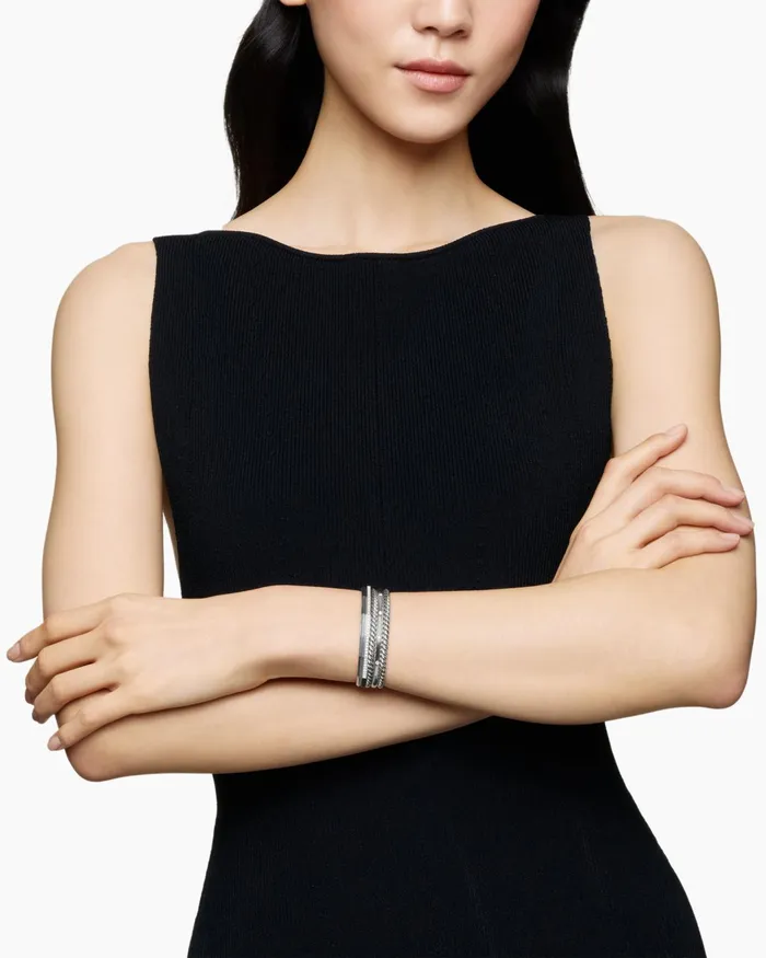 Stax Five Row Cuff Bracelet In Sterling Silver With Diamonds 16mm Women David Yurman Cuff