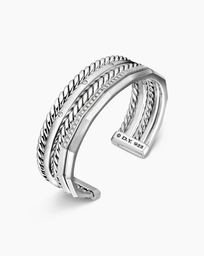 Stax Five Row Cuff Bracelet In Sterling Silver With Diamonds 16mm Women David Yurman Cuff