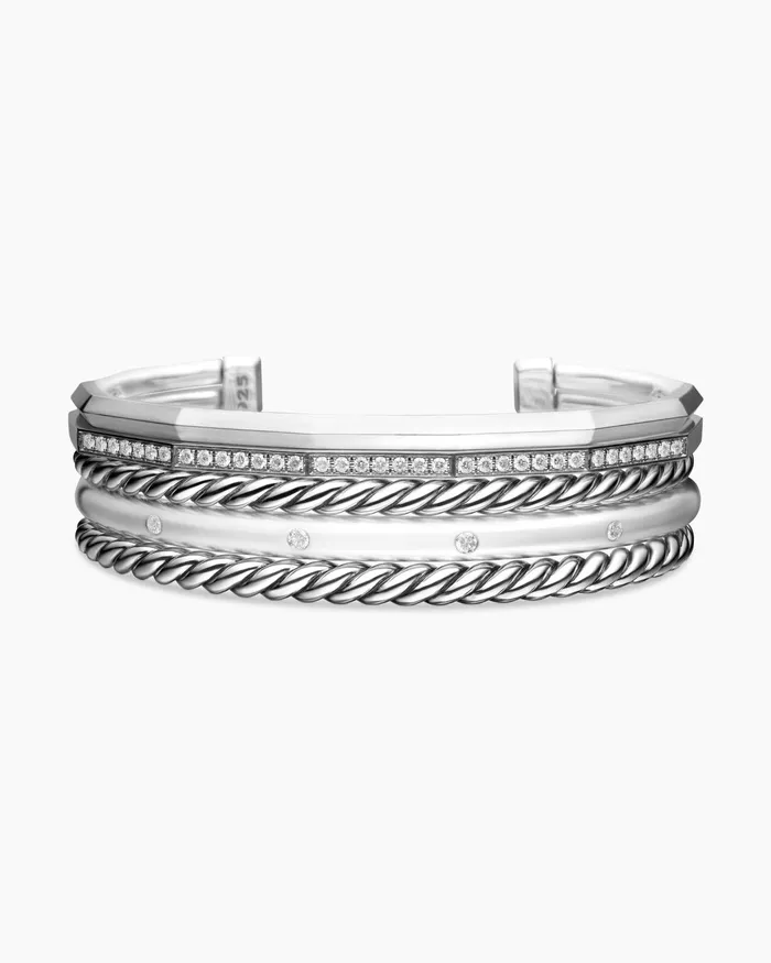 Stax Five Row Cuff Bracelet In Sterling Silver With Diamonds 16mm Women David Yurman Cuff
