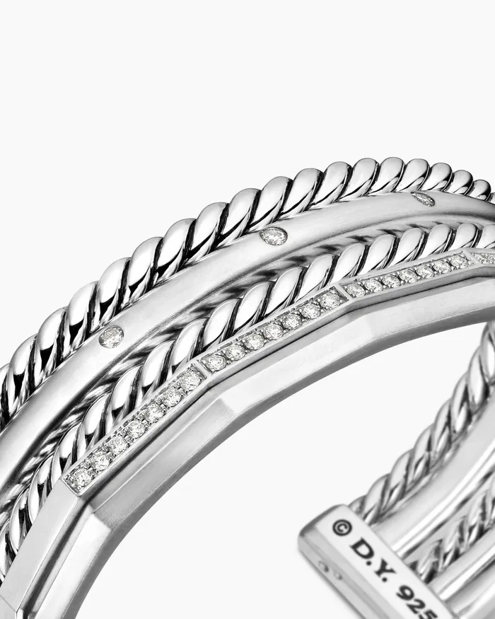 Stax Five Row Cuff Bracelet In Sterling Silver With Diamonds 16mm Women David Yurman Cuff
