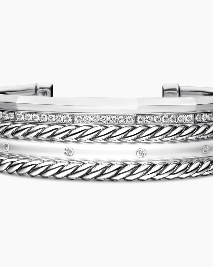Stax Five Row Cuff Bracelet In Sterling Silver With Diamonds 16mm Women David Yurman Cuff
