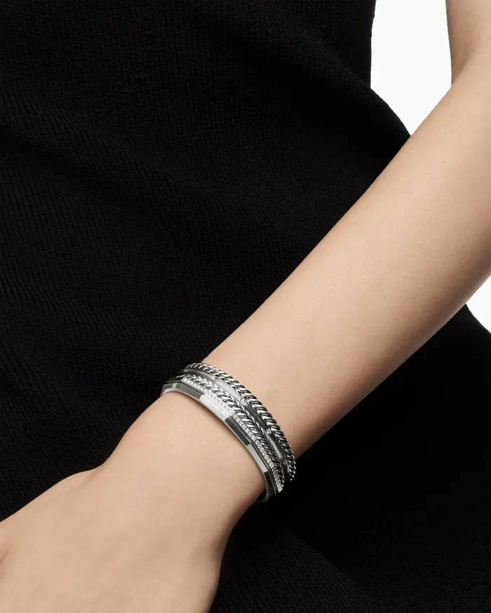 Stax Five Row Cuff Bracelet In Sterling Silver With Diamonds 16mm Women David Yurman Cuff