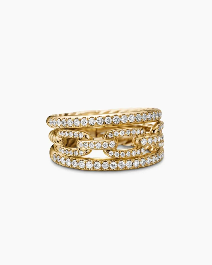 Stax Three Row Chain Link Ring In 18K Yellow Gold With Diamonds 104mm Women David Yurman Statement Stax Three Row Chain Link Ring In 18K Yellow Gold With Diamonds 104mm Women David Yurman Statement
