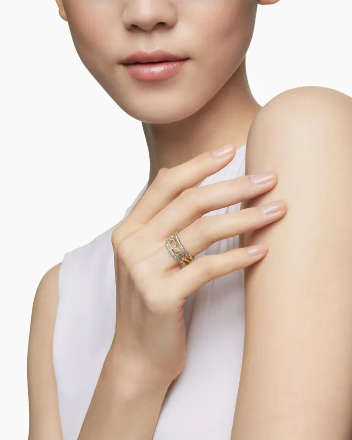 Stax Three Row Chain Link Ring In 18K Yellow Gold With Diamonds 104mm Women David Yurman Statement Stax Three Row Chain Link Ring In 18K Yellow Gold With Diamonds 104mm Women David Yurman Statement