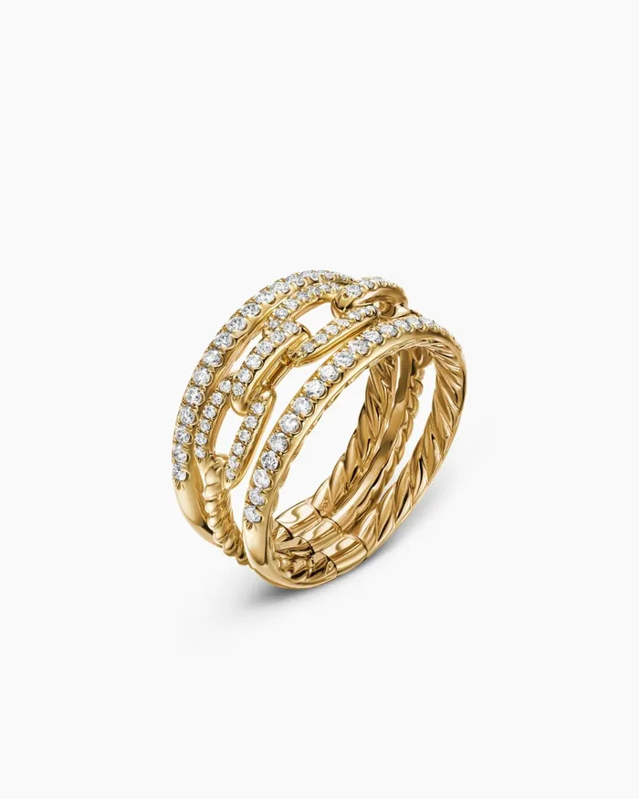 Stax Three Row Chain Link Ring In 18K Yellow Gold With Diamonds 104mm Women David Yurman Statement Stax Three Row Chain Link Ring In 18K Yellow Gold With Diamonds 104mm Women David Yurman Statement