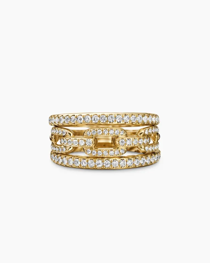 Stax Three Row Chain Link Ring In 18K Yellow Gold With Diamonds 104mm Women David Yurman Statement Stax Three Row Chain Link Ring In 18K Yellow Gold With Diamonds 104mm Women David Yurman Statement