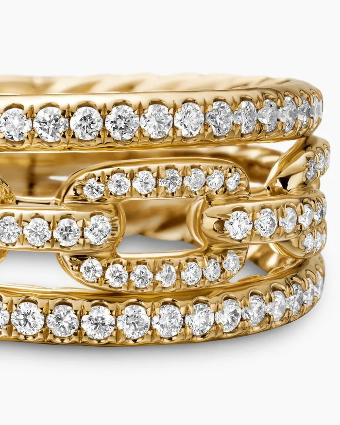 Stax Three Row Chain Link Ring In 18K Yellow Gold With Diamonds 104mm Women David Yurman Statement Stax Three Row Chain Link Ring In 18K Yellow Gold With Diamonds 104mm Women David Yurman Statement