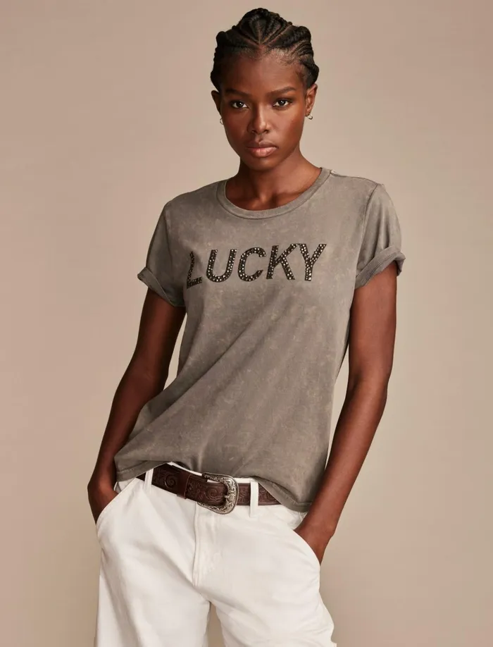 Studded Lucky Classic Crew Castlerock Women Lucky Brand Graphic Tees