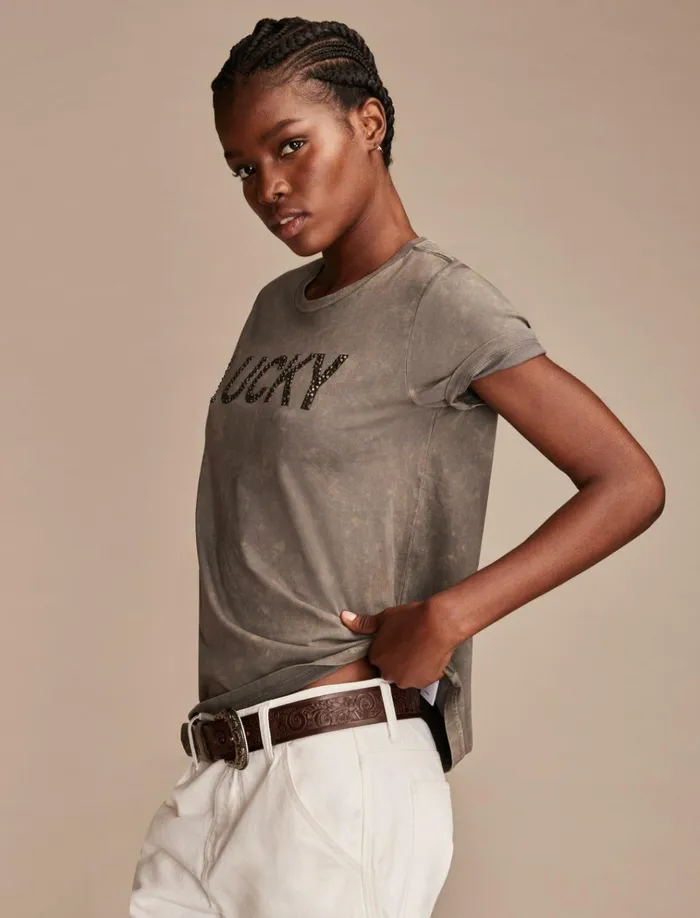 Studded Lucky Classic Crew Castlerock Women Lucky Brand Graphic Tees