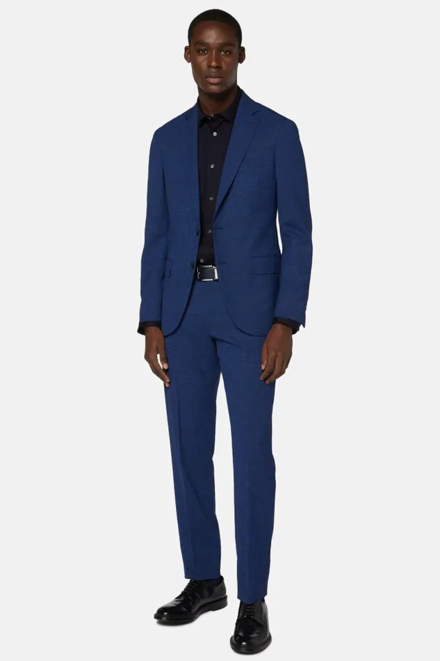 Suits Men Boggi Milano Navy Wool Houndstooth B Travel Suit Navy Blue
