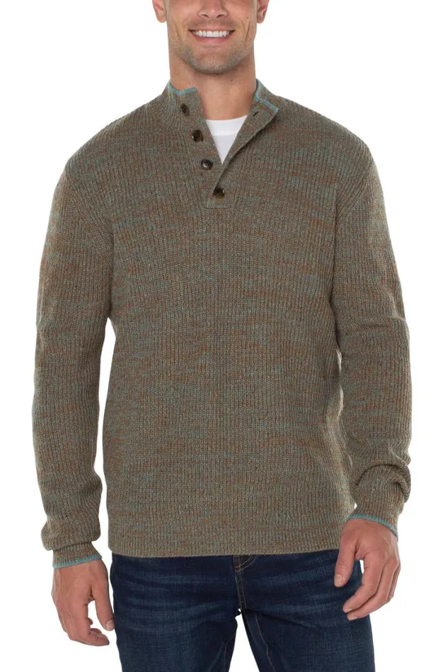 SWEATERS Men Liverpool Los Angeles BUTTON MOCK NECK SWEATER Caramel Multi