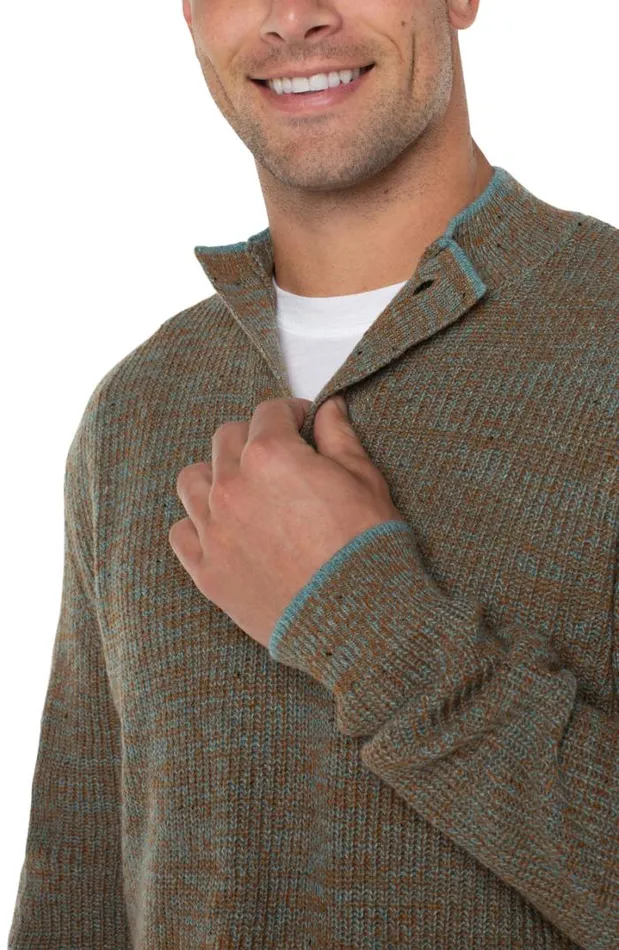 SWEATERS Men Liverpool Los Angeles BUTTON MOCK NECK SWEATER Caramel Multi