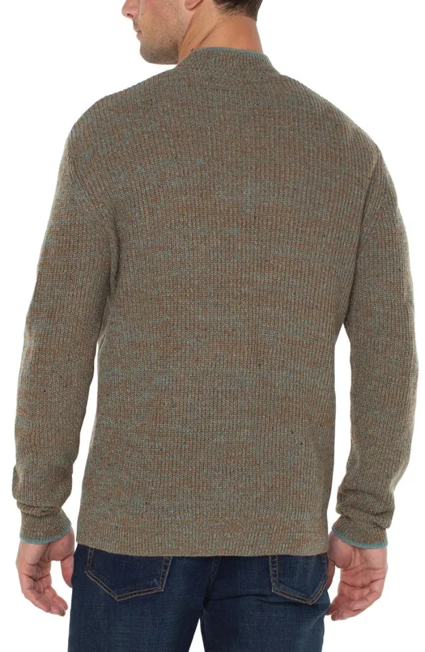 SWEATERS Men Liverpool Los Angeles BUTTON MOCK NECK SWEATER Caramel Multi