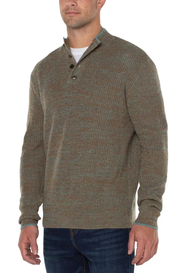 SWEATERS Men Liverpool Los Angeles BUTTON MOCK NECK SWEATER Caramel Multi