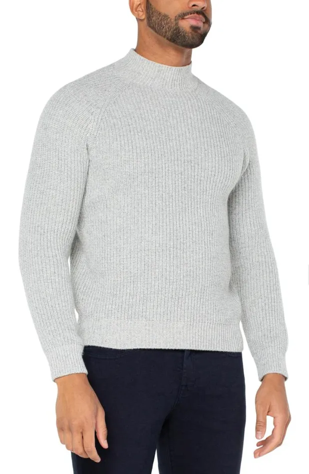 SWEATERS Men Liverpool Los Angeles SHAKER STITCH MOCK NECK SWEATER Light Grey Multi