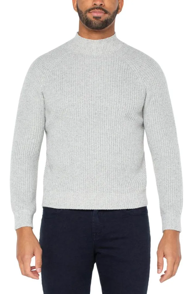 SWEATERS Men Liverpool Los Angeles SHAKER STITCH MOCK NECK SWEATER Light Grey Multi