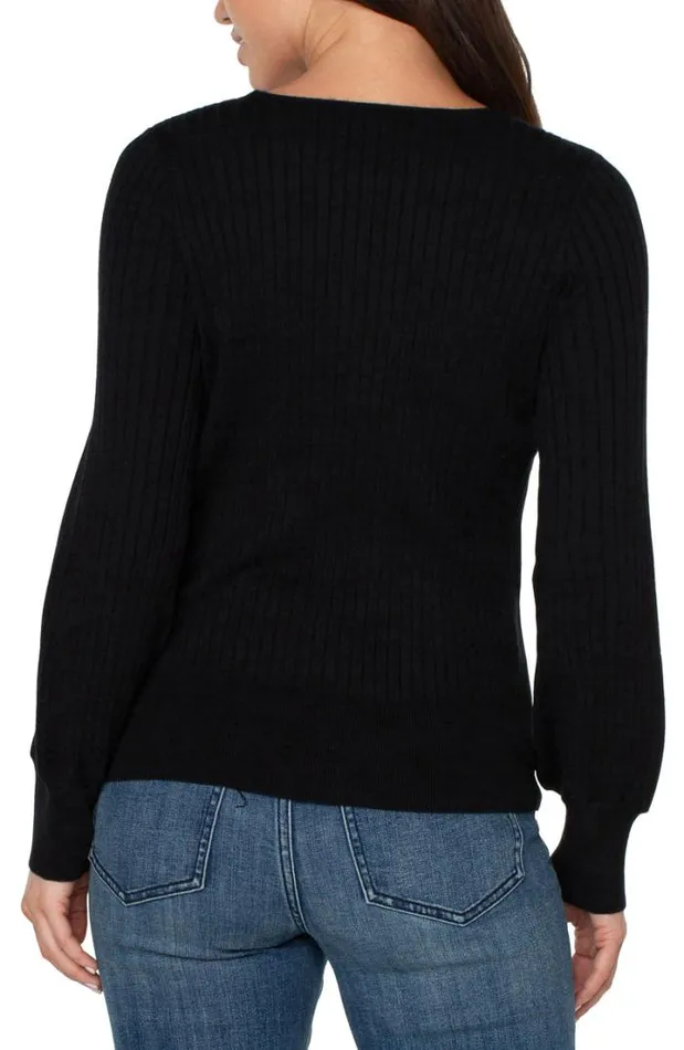 SWEATERS Women Liverpool Los Angeles CREW NECK SWEATER WITH TRANSFER RIB DETAIL Black