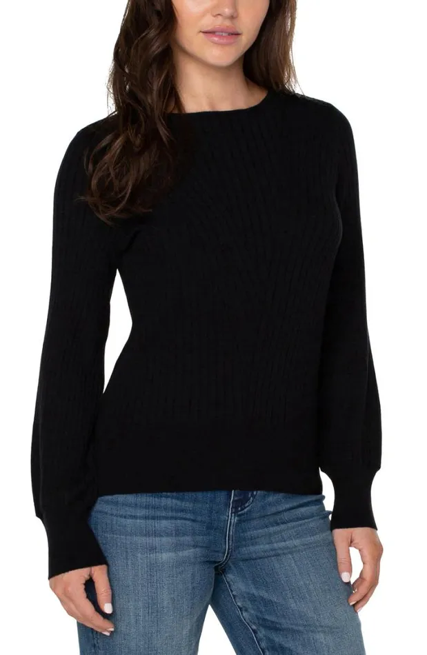 SWEATERS Women Liverpool Los Angeles CREW NECK SWEATER WITH TRANSFER RIB DETAIL Black